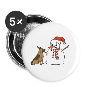 Schäferhund klaut Schneemann den Stockarm - Buttons groß 56 mm (5er Pack) - Weiß - Vorne