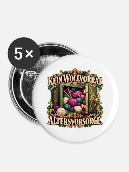 Wolle als Altersvorsorge - Buttons groß 56 mm (5er Pack) - Weiß