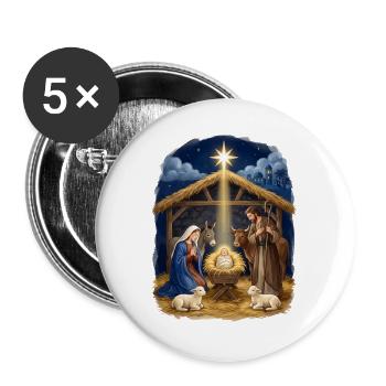 Krippenstern der Heiligen Nacht Weihnachten Jesus - Buttons groß 56 mm (5er Pack) - Weiß - Vorne