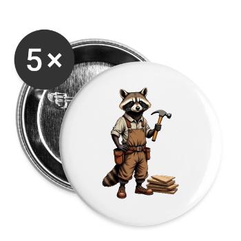 Waschbär-Schreiner an der Hobelbank – ohne Text - Buttons groß 56 mm (5er Pack) - Weiß - Vorne