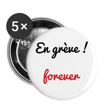 STREIK. DEMONSTRATION. ARBEIT. HUMOR. LUSTIG. - Buttons groß 56 mm (5er Pack) - Weiß - Vorne