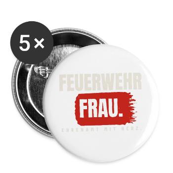 Feuerwehrfrau – Ehrenamt mit Herz - Buttons groß 56 mm (5er Pack) - Weiß - Vorne