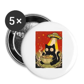 Schwarze Katze Ramen UFO Retro - Buttons groß 56 mm (5er Pack) - Weiß - Vorne