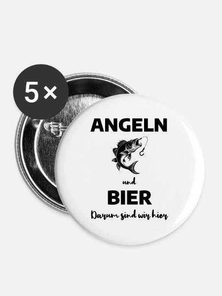 Angeln und Bier - Buttons groß 56 mm (5er Pack) - Weiß
