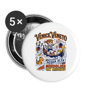 Venice Veneto Gondolier Cat Rescues Acqua Alta - Buttons groß 56 mm (5er Pack) - Weiß - Vorne