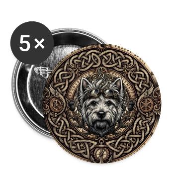 Steampunk-Hund keltische Knoten - Buttons groß 56 mm (5er Pack) - Weiß - Vorne