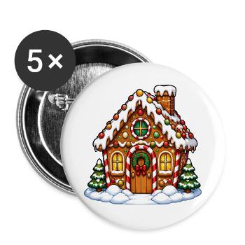 Lebkuchenhaus Winterzauber - Buttons groß 56 mm (5er Pack) - Weiß - Vorne