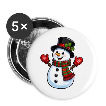 Winterlicher Schneemann mit Schal und Hut - Buttons groß 56 mm (5er Pack) - Weiß - Vorne
