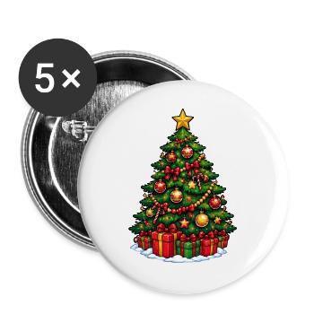 Weihnachtsbaum mit Ornamentenglanz - Buttons groß 56 mm (5er Pack) - Weiß - Vorne