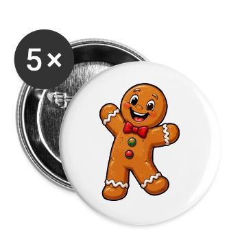 Lebkuchenmännchen mit roter Schleife - Buttons groß 56 mm (5er Pack) - Weiß - Vorne