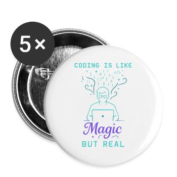 Coding Is Like Magic But Real - Buttons groß 56 mm (5er Pack) - Weiß - Vorne