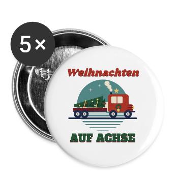 Weihnachten auf Achse – Retro LKW Fernfahrer - Buttons groß 56 mm (5er Pack) - Weiß - Vorne
