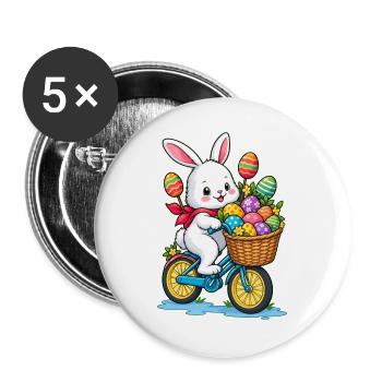 Süßes Osterhasen-Radabenteuer - Buttons groß 56 mm (5er Pack) - Weiß - Vorne