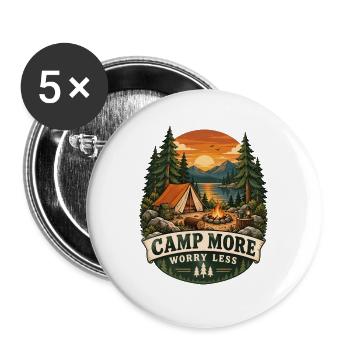 Camp More Worry Less Camping Szene - Buttons groß 56 mm (5er Pack) - Weiß - Vorne