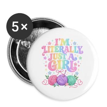 Nur ein Hobby für Mädchenhäkelgarn - Buttons groß 56 mm (5er Pack) - Weiß - Vorne