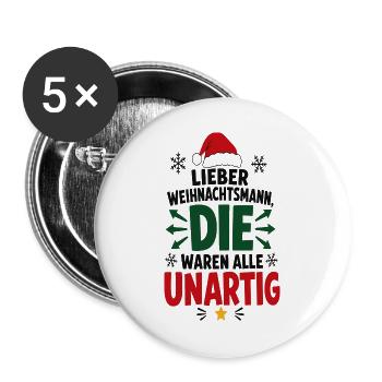 Alle unartig – Lustiger Weihnachtsspruch - Buttons groß 56 mm (5er Pack) - Weiß - Vorne