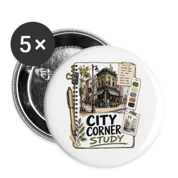 CITY CORNER STUDY - Buttons groß 56 mm (5er Pack) - Weiß - Vorne