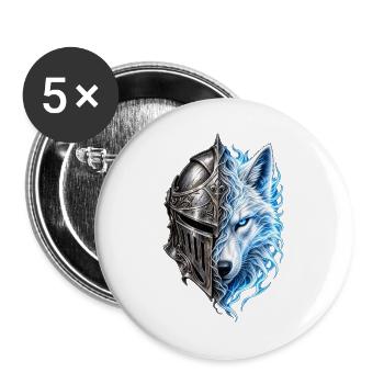 Spektraler Wolf und Ritterhelm – Fantasie - Buttons groß 56 mm (5er Pack) - Weiß - Vorne