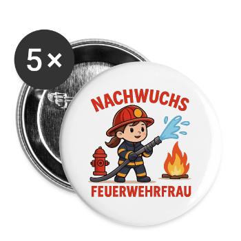 Nachwuchs Feuerwehrfrau Geschenk - Buttons groß 56 mm (5er Pack) - Weiß - Vorne