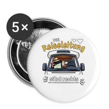 Camping Die Reiseleitung sitzt rechts - Buttons groß 56 mm (5er Pack) - Weiß - Vorne