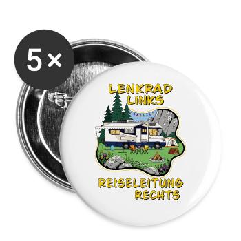 CAMPING LENKRAD LINKS REISELEITUNG RECHTS - Buttons groß 56 mm (5er Pack) - Weiß - Vorne