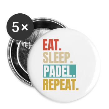Essen, schlafen, Padel wiederholen - Buttons groß 56 mm (5er Pack) - Weiß - Vorne