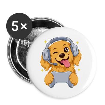 Gaming Golden Retriever mit Headset und Controller - Buttons groß 56 mm (5er Pack) - Weiß - Vorne