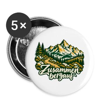 Zusammen bergauf Wanderpartner mit Bergpanorama - Buttons groß 56 mm (5er Pack) - Weiß - Vorne