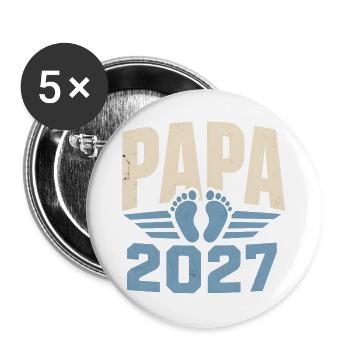 Papa 2027 Vorfreude Auf Das Erste Baby - Buttons groß 56 mm (5er Pack) - Weiß - Vorne