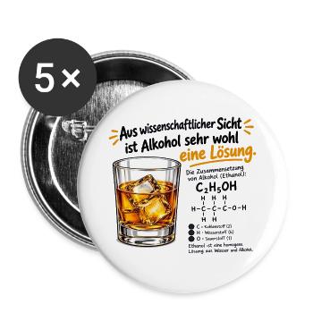 Wissenschaftliche Fakten: Alkohol - Buttons groß 56 mm (5er Pack) - Weiß - Vorne