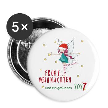 Weihnachtsfee mit Santa-Hut und Sternen - Buttons groß 56 mm (5er Pack) - Weiß - Vorne