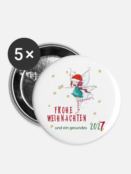 Weihnachtsfee mit Santa-Hut und Sternen - Buttons groß 56 mm (5er Pack) - Weiß