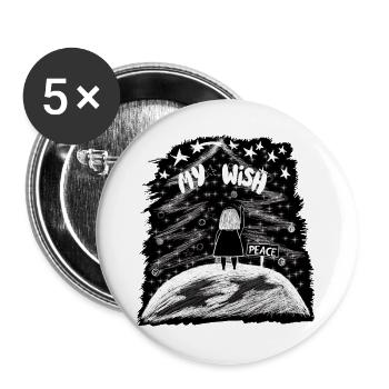 My Wish – Mädchen auf der Erde mit Weihnachtsbaum - Buttons groß 56 mm (5er Pack) - Weiß - Vorne
