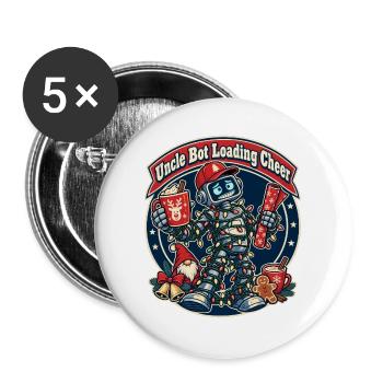 Christmas Roboter-Onkel lädt Feststimmung - Buttons groß 56 mm (5er Pack) - Weiß - Vorne