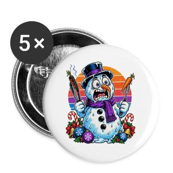 Christmas Schneemann grillt Karotten und schmilzt - Buttons groß 56 mm (5er Pack) - Weiß - Vorne