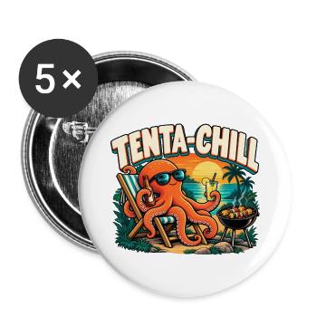 Tenta-Chill – Entspannter Oktopus am Grill - Buttons groß 56 mm (5er Pack) - Weiß - Vorne