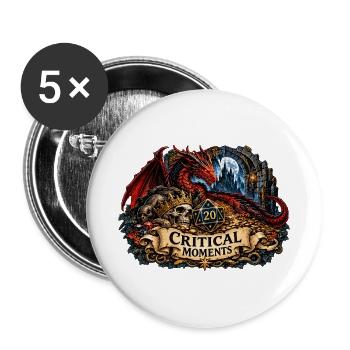 Critical Moments – Drache und Zwanzigerwürfel - Buttons groß 56 mm (5er Pack) - Weiß - Vorne