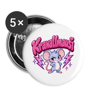 Krawallmausi Y2K - Buttons groß 56 mm (5er Pack) - Weiß - Vorne