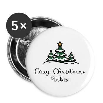 Cozy Christmas Vibes – Winterliche Weihnachtsbäume - Buttons groß 56 mm (5er Pack) - Weiß - Vorne