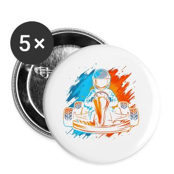 Go-Kart Motorsport Rennfahrer Jungen Herren Gokart - Buttons groß 56 mm (5er Pack) - Weiß - Vorne