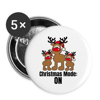 Christmas Mode ON – Lustige Weihnachtselche - Buttons groß 56 mm (5er Pack) - Weiß - Vorne