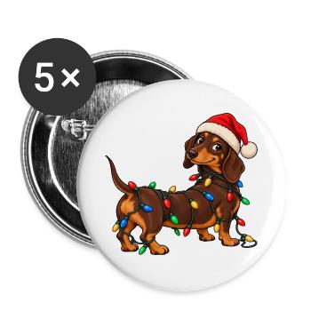 Lustiger Weihnachtsdackel mit bunter Lichterkette - Buttons groß 56 mm (5er Pack) - Weiß - Vorne