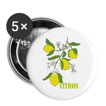 Zitronenzweig mit Blüten - Buttons groß 56 mm (5er Pack) - Weiß - Vorne