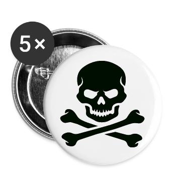 Totenkopf und gekreuzte Knochen Fettes Emblem - Buttons groß 56 mm (5er Pack) - Weiß - Vorne