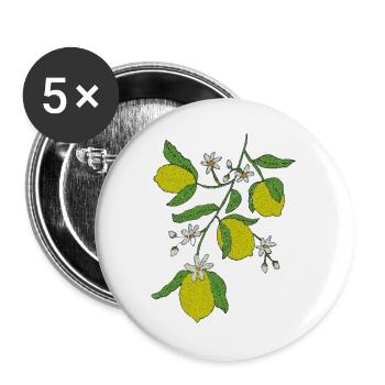 Zitronenzweig Glitzerdesign - Buttons groß 56 mm (5er Pack) - Weiß - Vorne