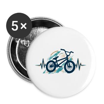 BMX Herzschlag EKG: Minimalistisches Silhouette - Buttons groß 56 mm (5er Pack) - Weiß - Vorne