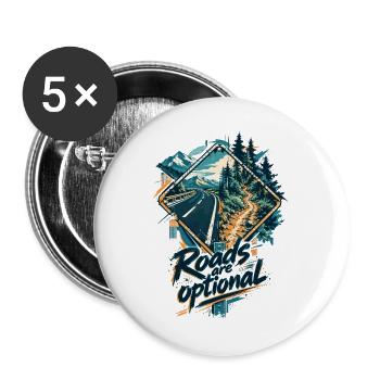 Gravel Bike Schild - Roads Are Optional Design - Buttons groß 56 mm (5er Pack) - Weiß - Vorne