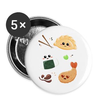 Asia Snacks für Essensliebhaber und Japan Fans - Buttons groß 56 mm (5er Pack) - Weiß - Vorne