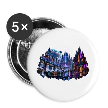 MELVIG – Neonstadt der Zukunft - Buttons groß 56 mm (5er Pack) - Weiß - Vorne