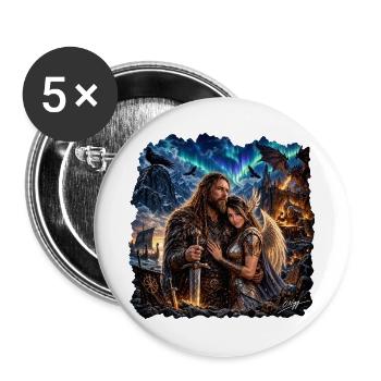O.Nigg – Nordisches Paar im Nordlicht - Buttons groß 56 mm (5er Pack) - Weiß - Vorne